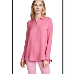 Theory‎ 100% Silk Tie Cuff Blouse size p luxury layered workwear classic petite